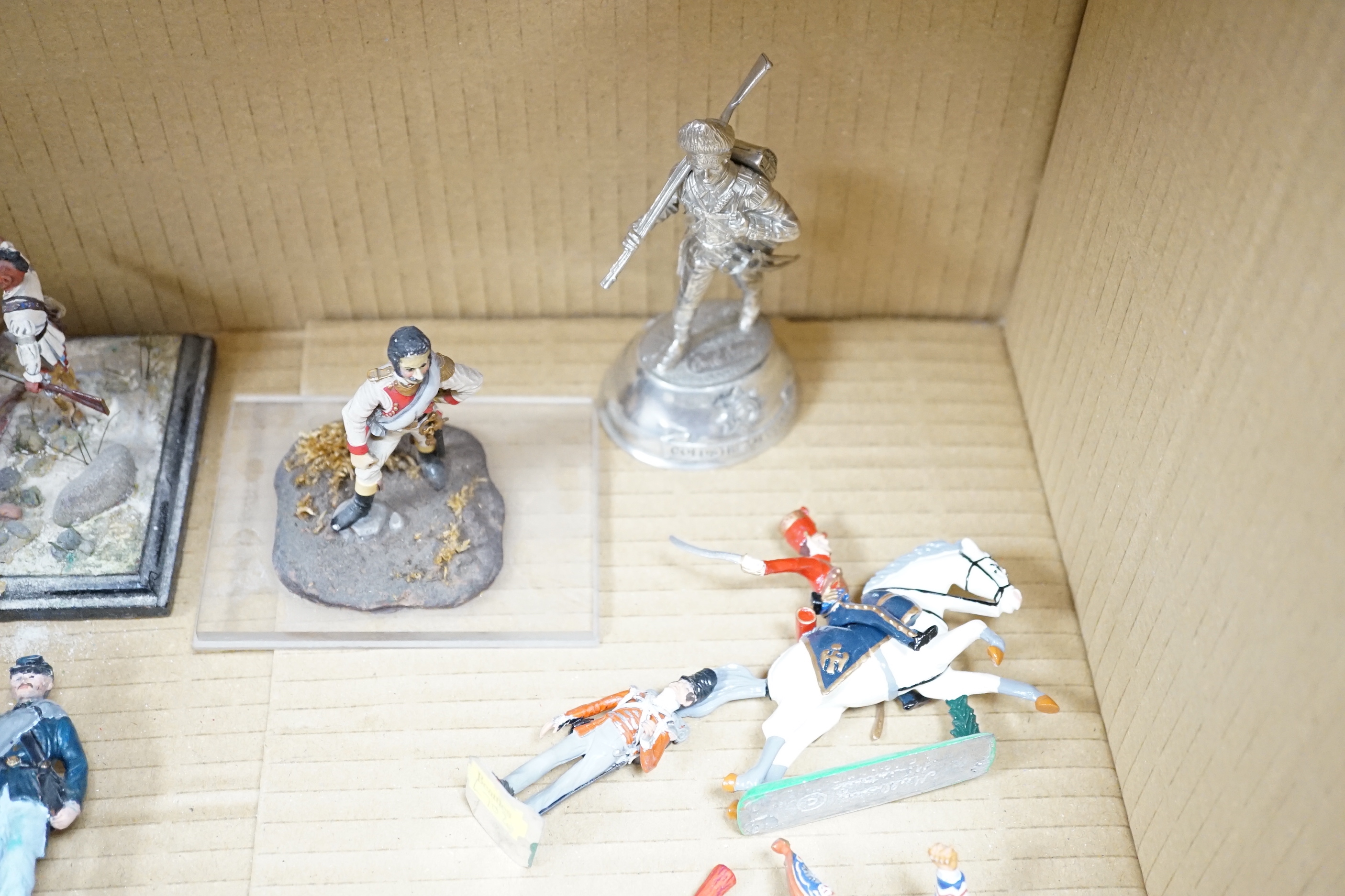 A collection of white metal soldiers, many hand painted and produced by Ken Kearsley, modelled on mostly early 19th century soldiers in a variety of scales (two boxes)